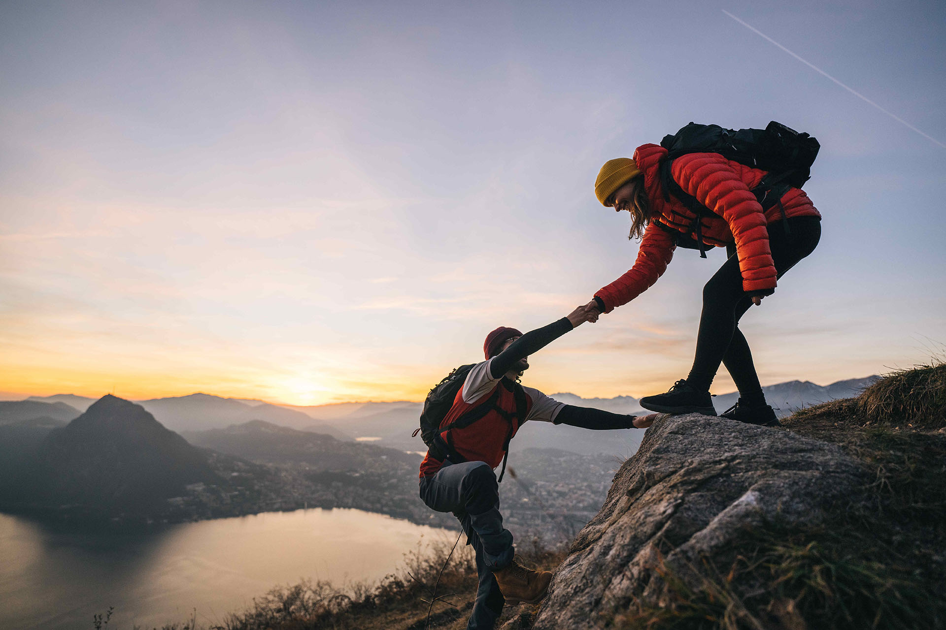 two people hiking
