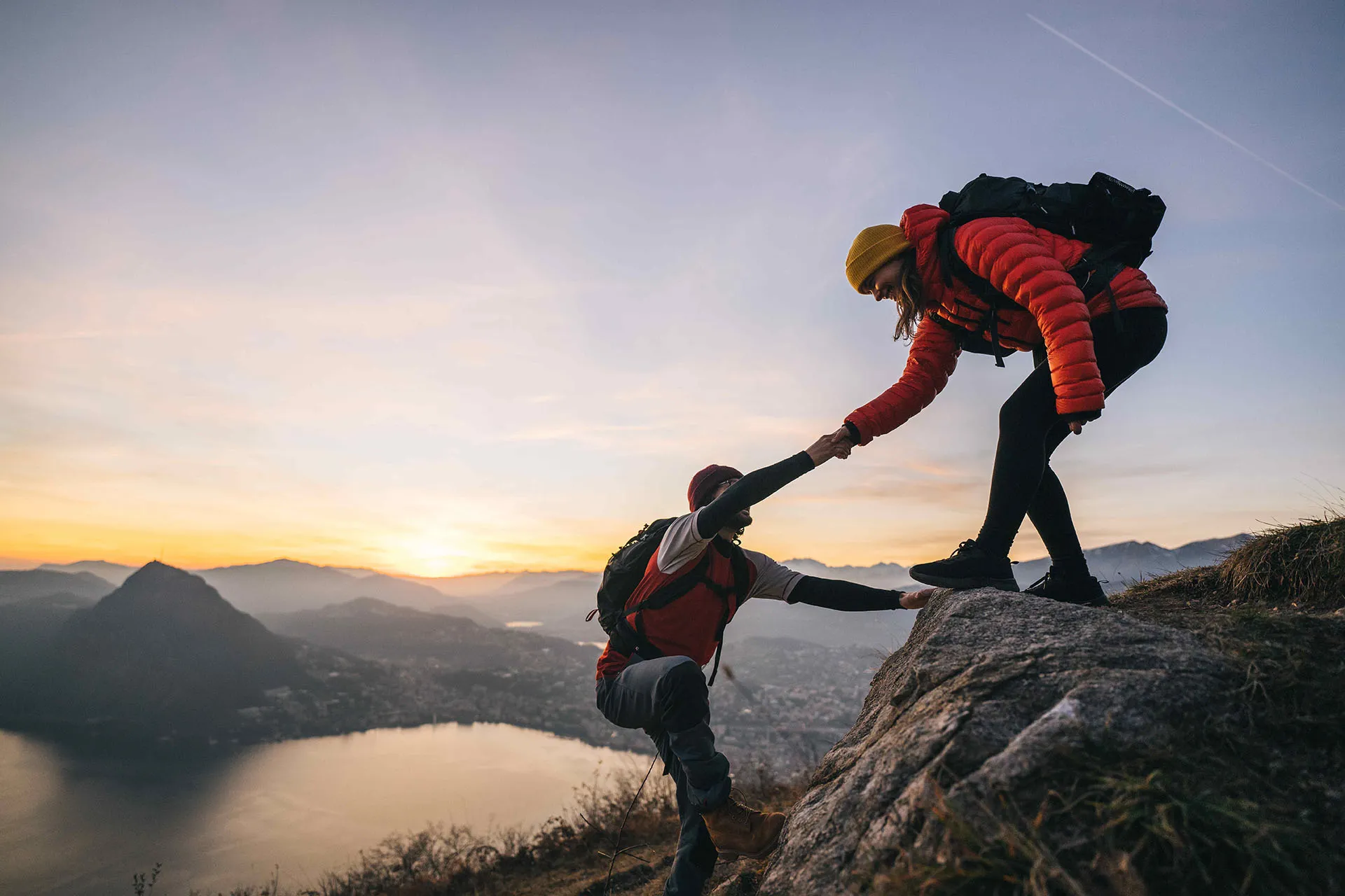 two people hiking