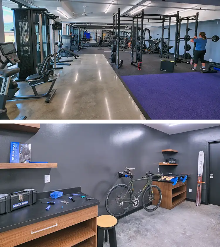gym and bike tuning shop amenities